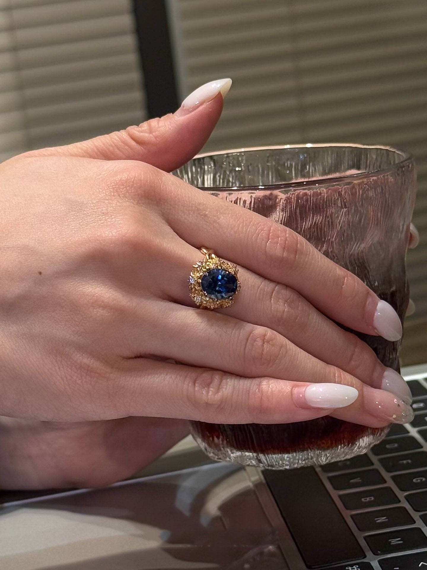 Vintage Aqua Halo Ring