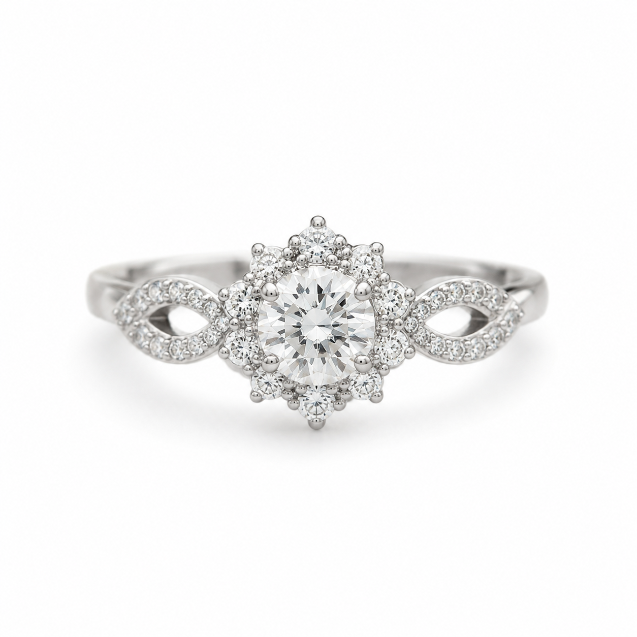 Silver Bow Halo Ring