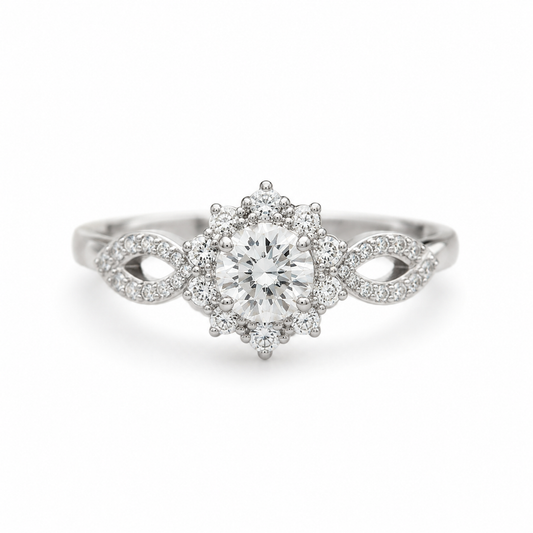 Silver Bow Halo Ring