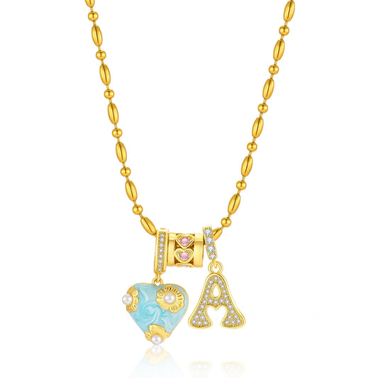 French Heart Initial Necklace
