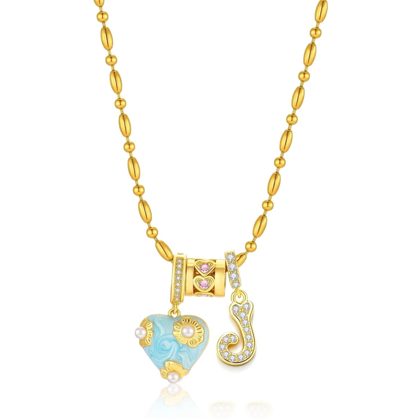 French Heart Initial Necklace