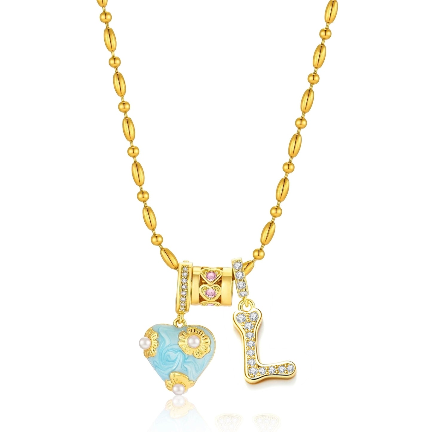 French Heart Initial Necklace