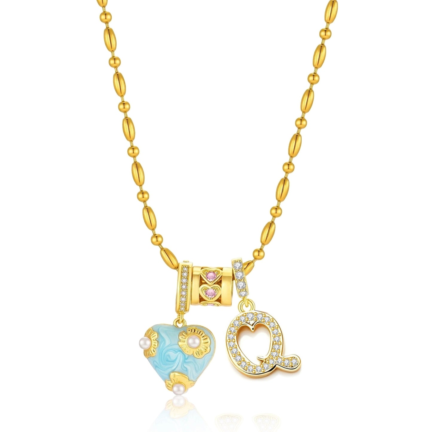French Heart Initial Necklace