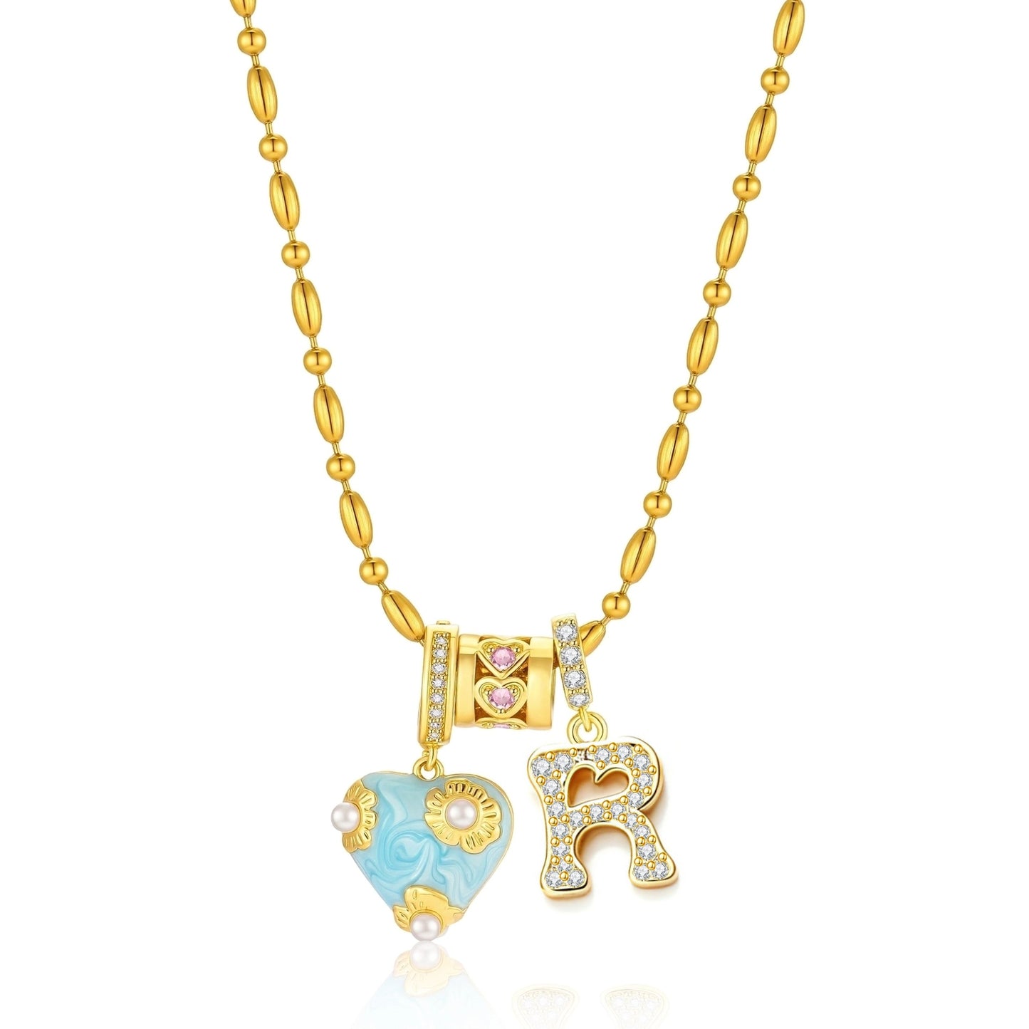 French Heart Initial Necklace