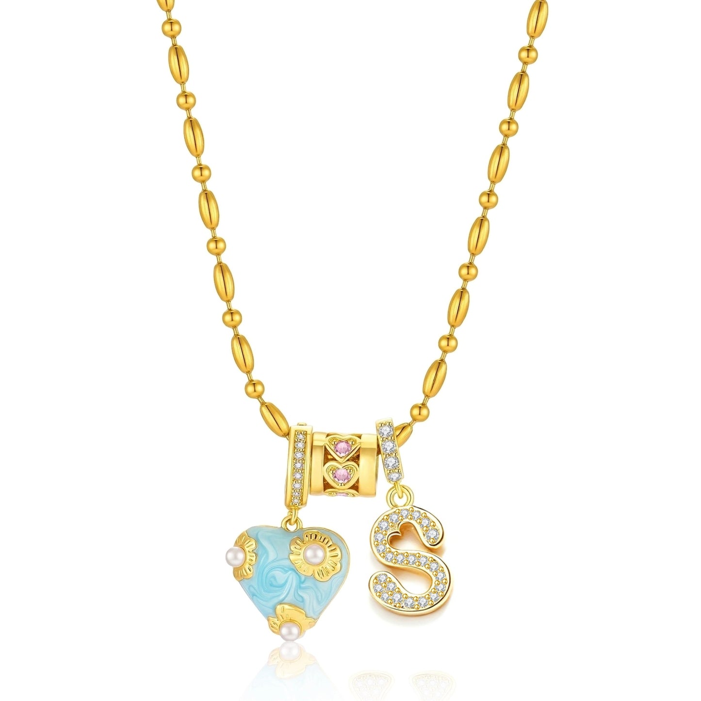 French Heart Initial Necklace
