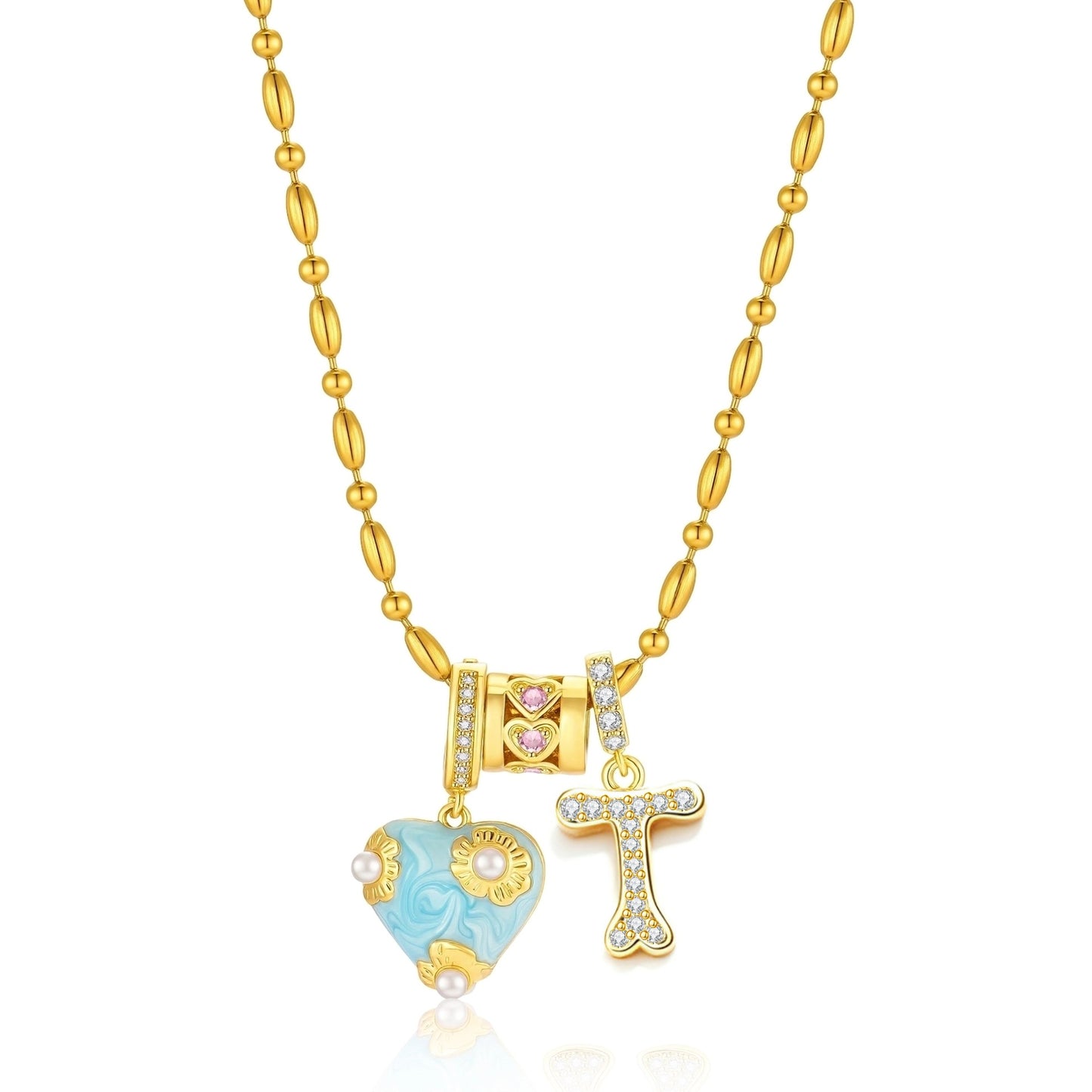 French Heart Initial Necklace