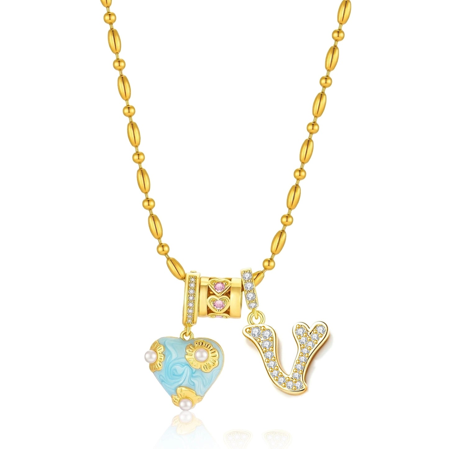 French Heart Initial Necklace