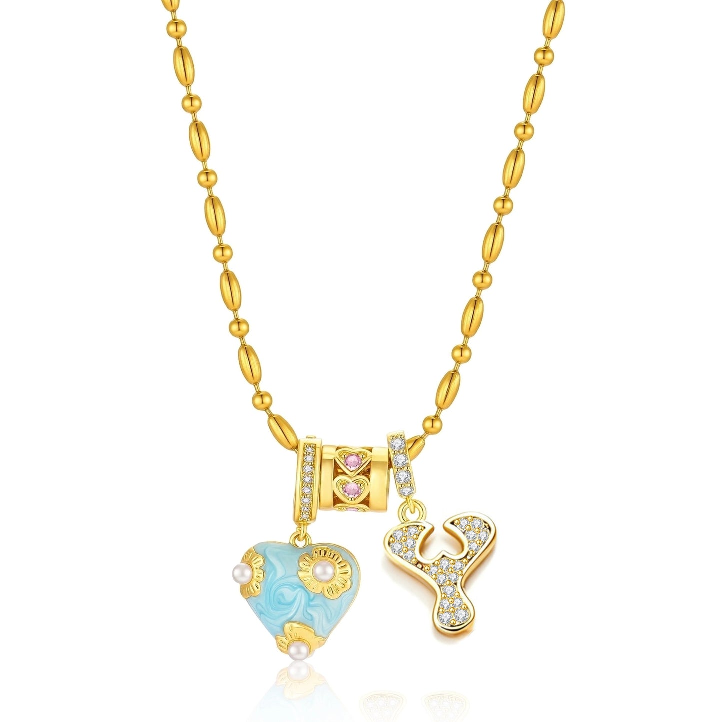 French Heart Initial Necklace