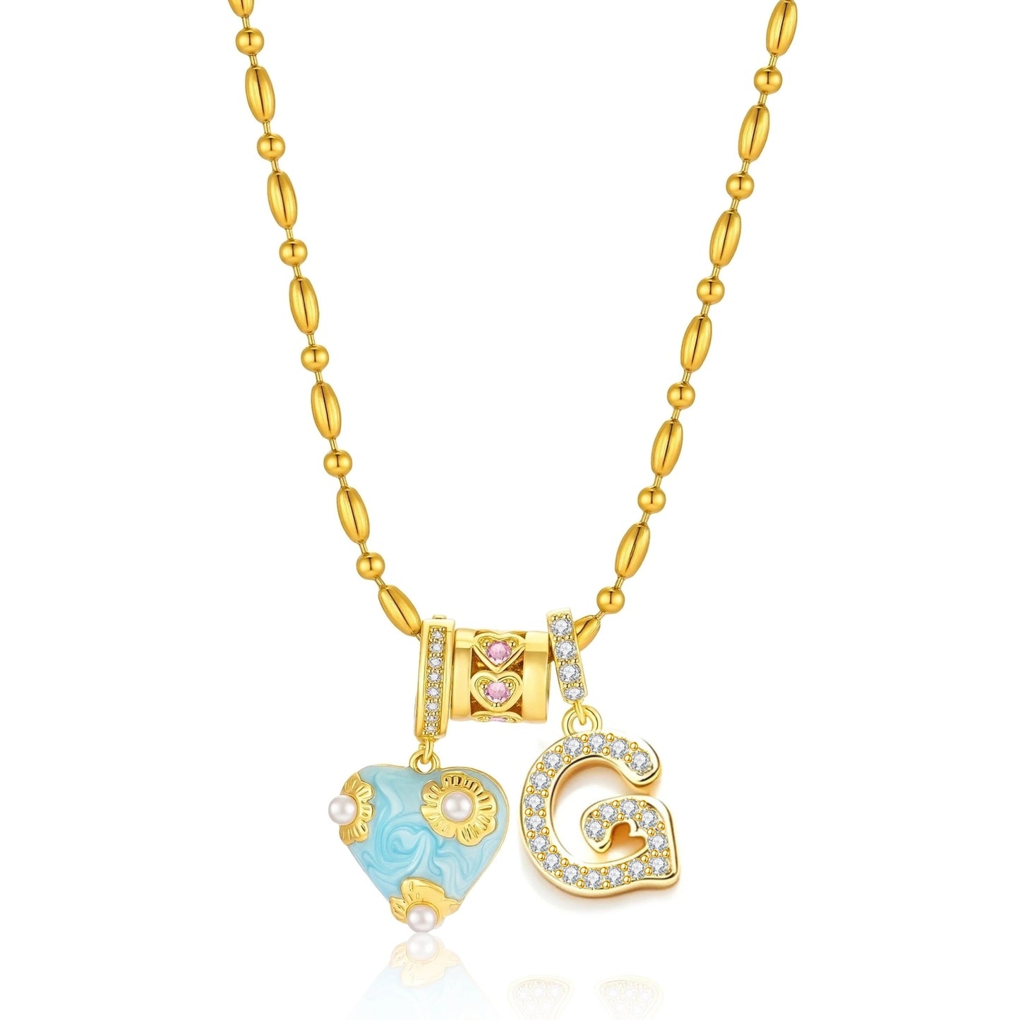 French Heart Initial Necklace